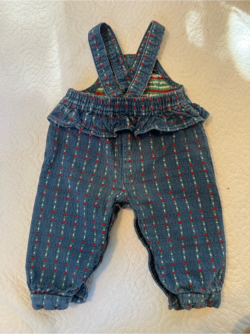 Vintage Oshkosh Logo Ruffle “Spell Out Heart” Overalls Size 12M